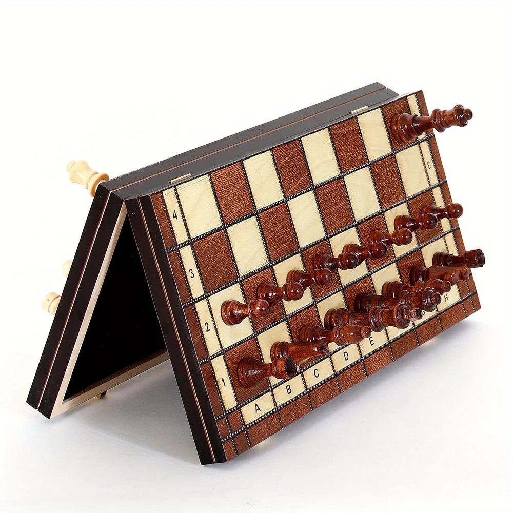 마그네틱 나무 체스 보드 게임 장난감, 나무 단단한 나무 퍼즐, 인터랙티브 게임 표준 버전, 대형 더블 퀸, 39cm